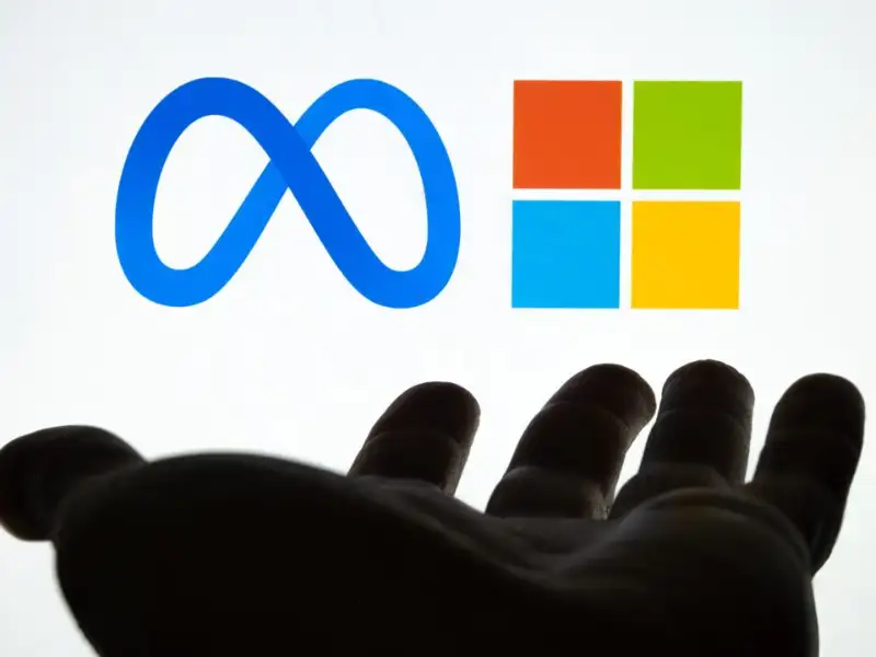Logos de Meta y Microsoft juntos.