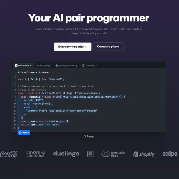 Portada de la web de Github Copilot