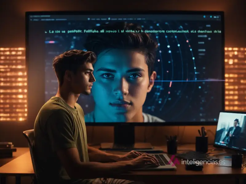 Joven creando un deepfake.