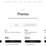 Pagina de precios de ChatGPT el 24 de septiembre de 2026 con los planes Gratis 0 euros, Go 8 euros, Plus 23 euros y Pro desde 103 euros
